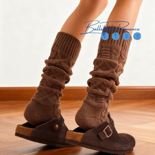 Double-Needle Thickened Knitted Cable-Knit Calf Socks Winter,Retro Cozy Warm Leg Casual Daily