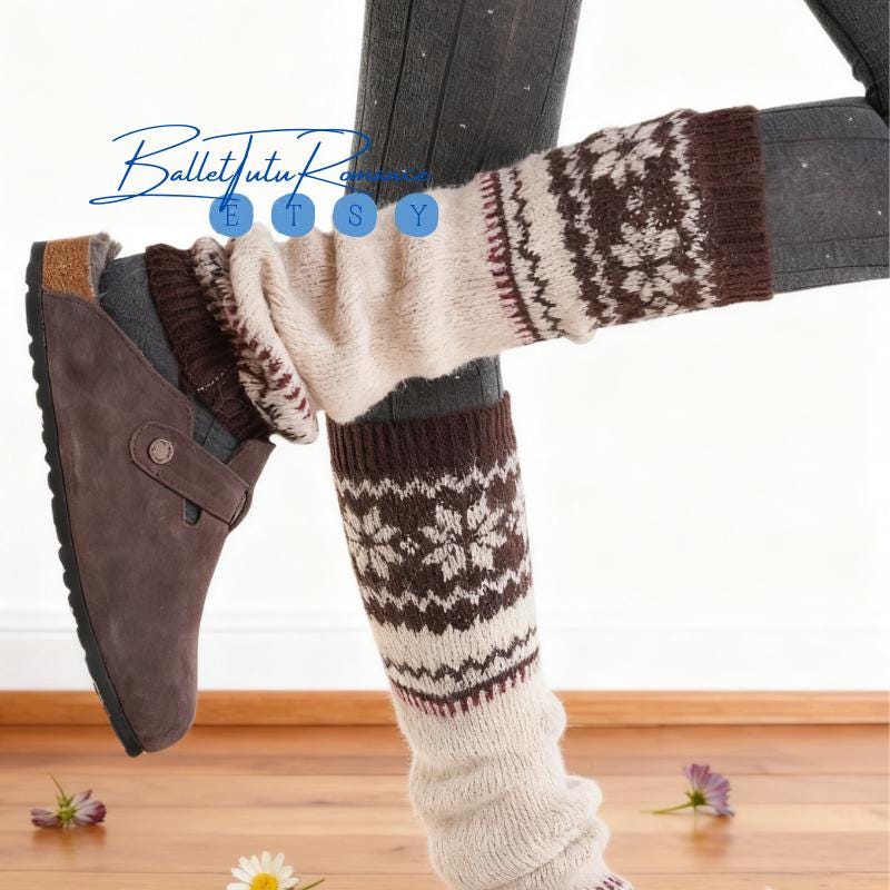 Christmas Leg Warmers, Snowflake Knit Winter Slouchy Socks Warmer Fair Isle