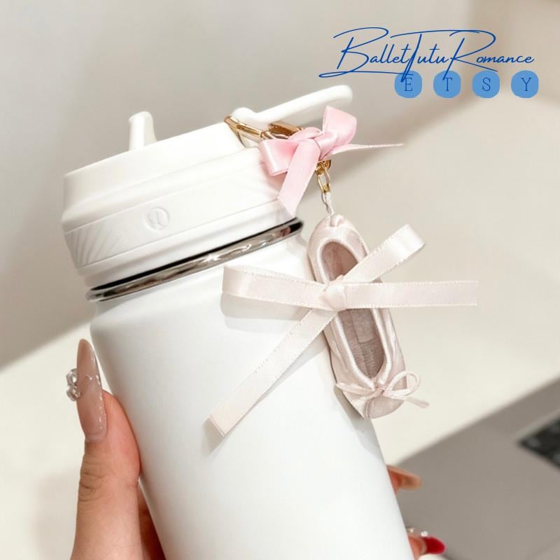 Handmade Ballet Water Bottle Charm Keychain, Dainty Pink Ballerina Bag/Phone Charm