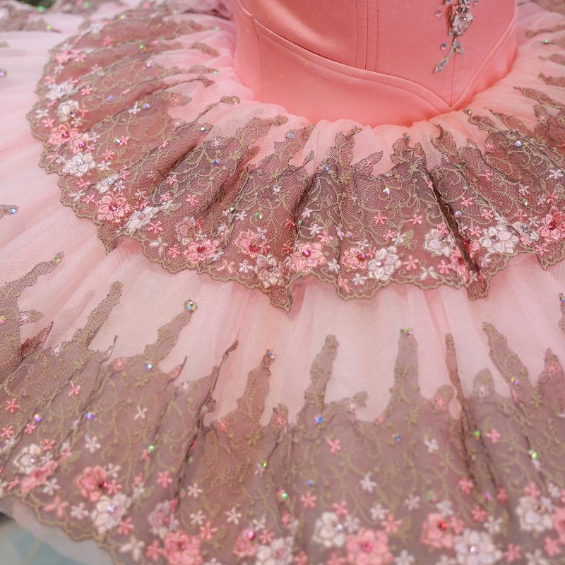 Pink Floral Hand-Embroidered Ballet Tutu, Heavy Craftsmanship Custom Aurora Costume (Adult & Child)