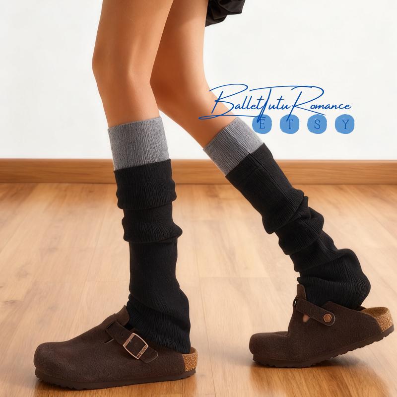 Two-Tone Knitted Over-the-Knee Leg Warmers, Sporty Rich Stacked Warm Leg Cuffs Average Size Trendy