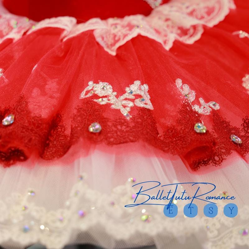 Red Luxury Giselle Ballet Tutu, Custom Adult/Child Costume w/ Lace & Rhinestones