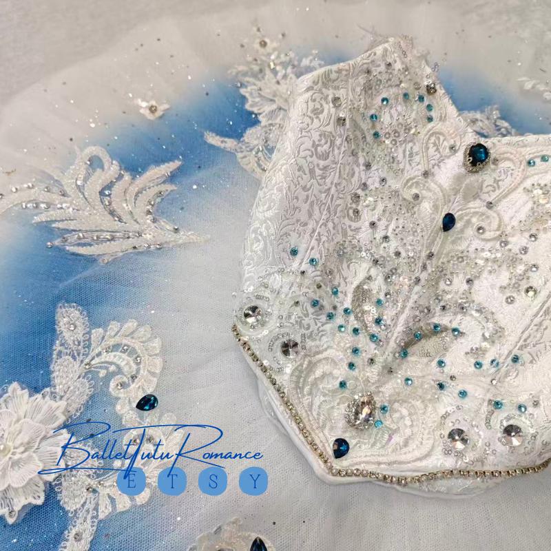 Custom White Swan Lake Ballet Tutu: Embellished Feather & Crystal Dress, Adult Child Performance Costume