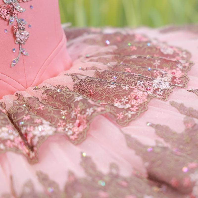 Pink Floral Hand-Embroidered Ballet Tutu, Heavy Craftsmanship Custom Aurora Costume (Adult & Child)