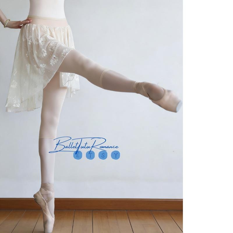 2-in-1 Sheer Lace Floral Ballet Skirt Pants, Adult Irregular Tutu with Attached Leggings