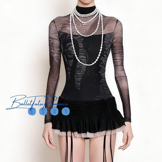 Black Swan Ballet Leotard: Adult Embroidered Bodysuit, Soft Mesh Dance Practice Wear