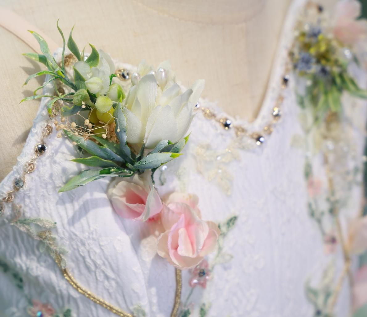 Green Tulle Ballet Tutu: Floral Embroidery & Sequins, Handmade Fairy Princess Dress,Aurora/Nutcracker