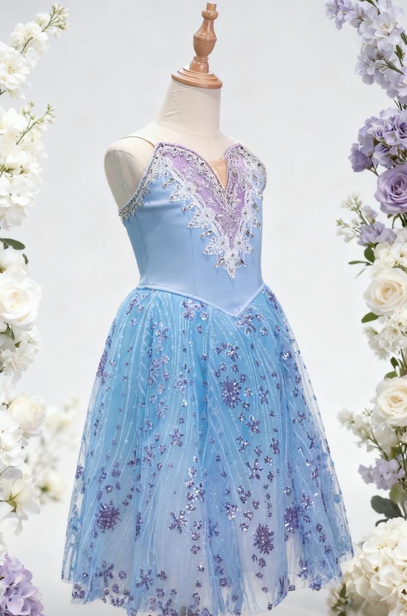Hand-stitched Blue Ballet Tutu Dress: Sparkle Princess Gown,Adult & Child,Aurora/Nutcracker