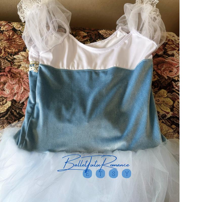 Lace Trimmed Blue Ballet Performance Dress: Standard Size(No hook&eye), Nutcracker