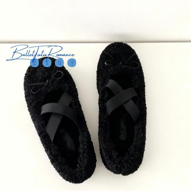 Handmade Mary Jane Ballet Shoes, Custom Warm Winter Flats, Ballet-Style Cozy Slip-Ons
