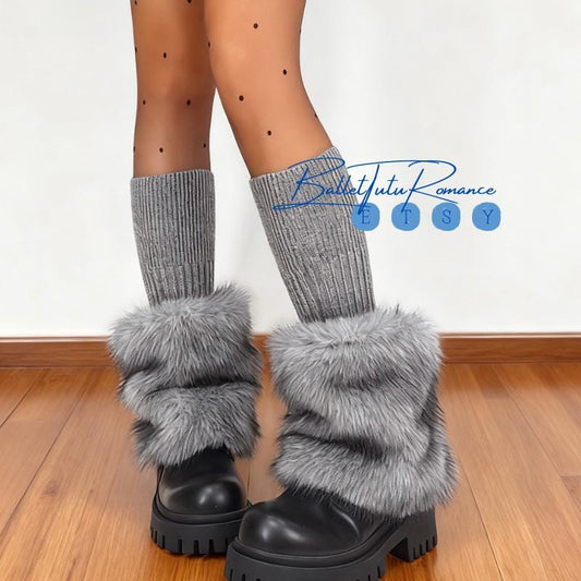 Retro Cozy Faux Fur Leg Warmers,Knit Cuff Style for Winter Boots & Cold Winter