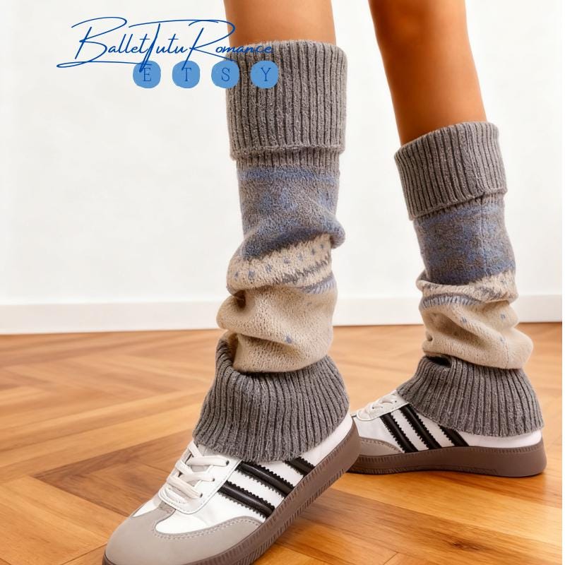 Christmas Leg Warmers, Snowflake Knit Winter Slouchy Socks Warmer Fair Isle