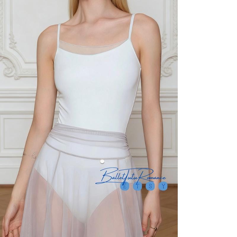 Mint Mesh Open Back Ballet Leotard: Cami Strap Yoga Bodysuit, Adult Women, Practice/BodySuit