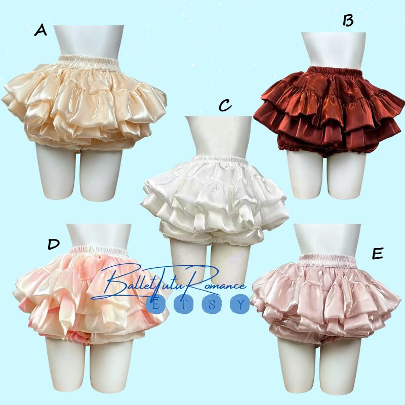 Satin Ruffled Bubble Tutu Skirt, Elastic Waist Mini Puff Skirt, Layered Ruffle, One Size