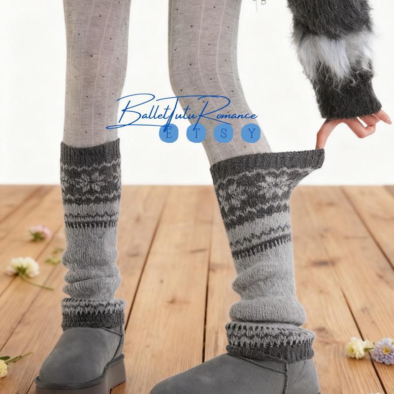 Christmas Leg Warmers, Snowflake Knit Winter Slouchy Socks Warmer Fair Isle