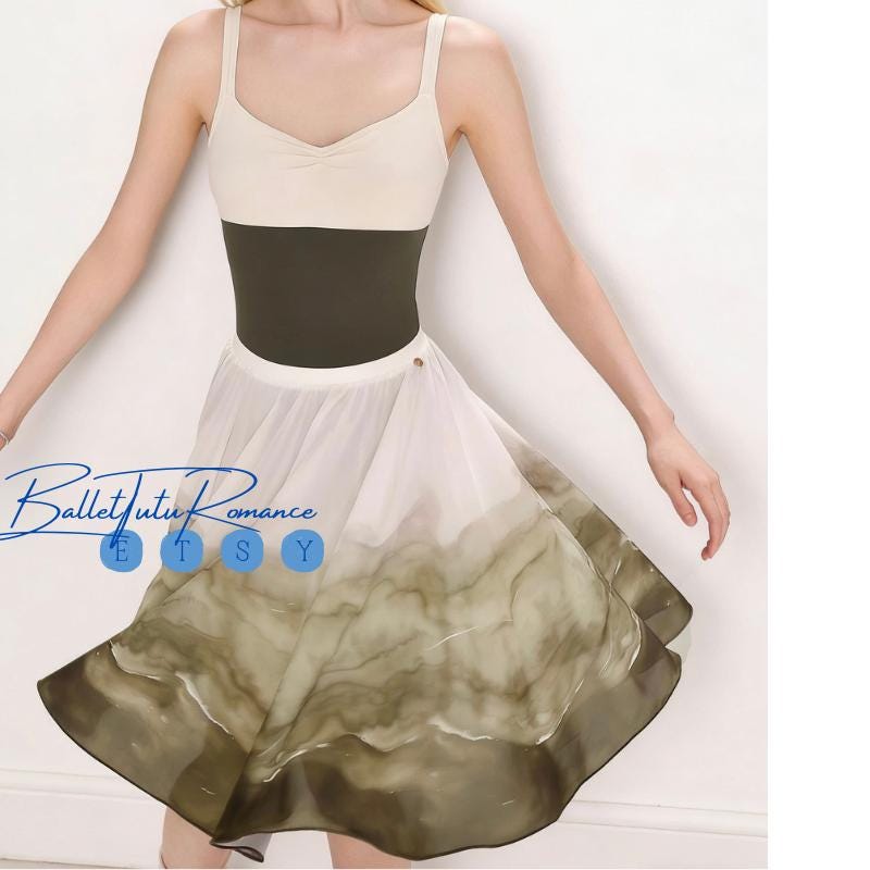 Ballet Bodysuit | Olive Green Color Block Top and Ink Wash Ombre Ballet Skirt