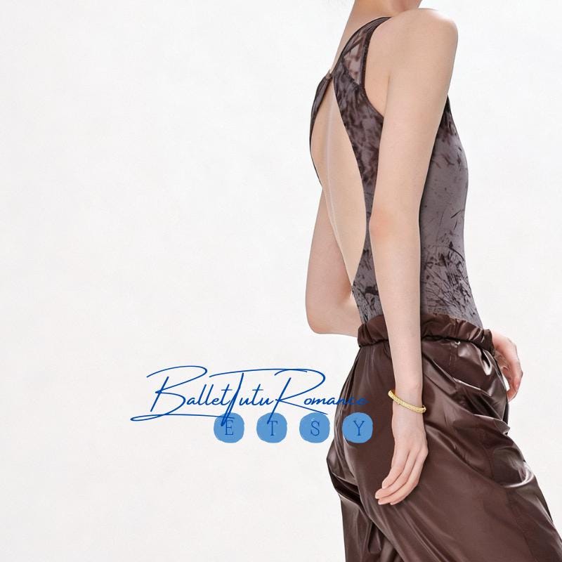 Classic Brown Ballet Leotard: High Cut Open Back Dancewear, Adult Performance & Practice Bodysuit