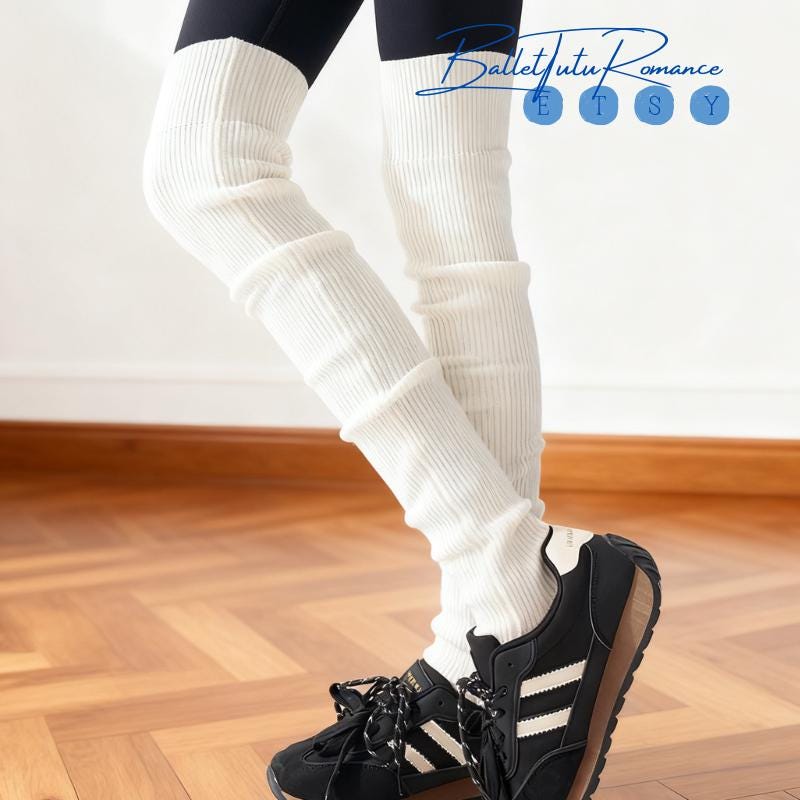 Knitted Over-the-Knee Leg Warmers, Sporty Modern Stacked Warm Leg Cuffs Average Size Cozy Trendy