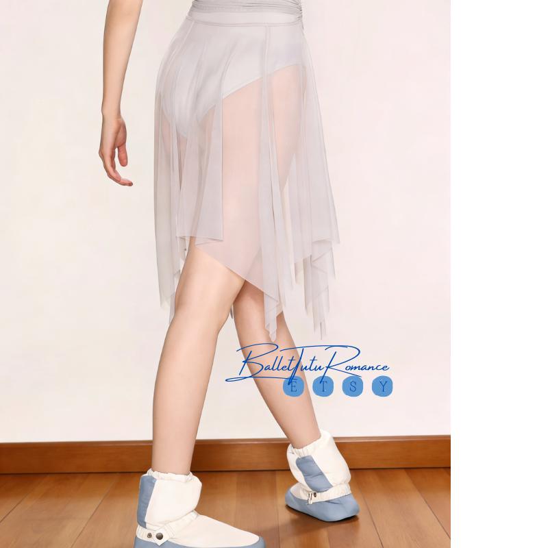 Tutu Half Skirt, Asymmetrical Sheer Ballet,Performance Skirt, Practice Dance wear
