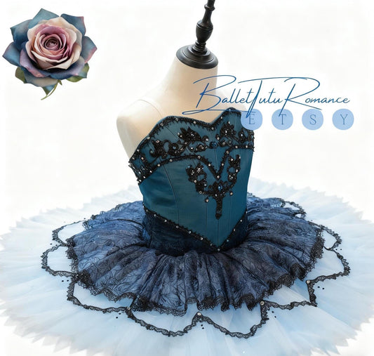 Luxury Teal & Black Lace Ballet Tutu: Custom Performance Costume