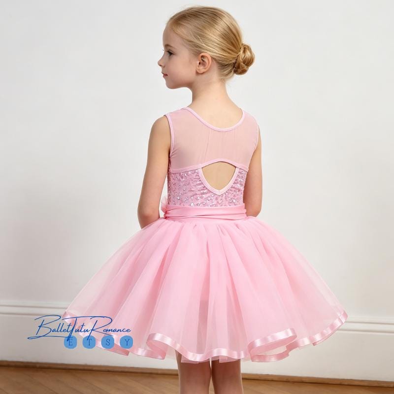 Custom Pink Kids' Ballet Tutu Dress, Sequin Tulle Sleeveless Costume for Girls Recitals & Parties