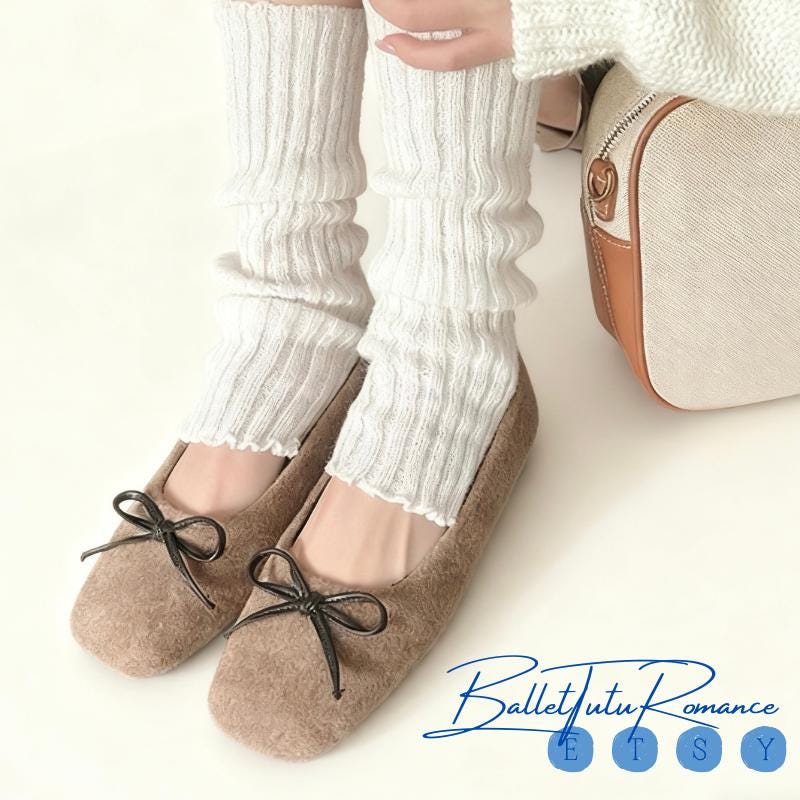 Mary Jane Ballet Flats for Women, Square Toe Bow Winter Fall Flats