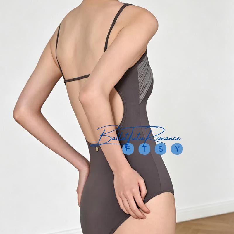 Open Back Ballet Leotard with Mesh Cross Straps, Built-in Bra, Breathable Dancewear