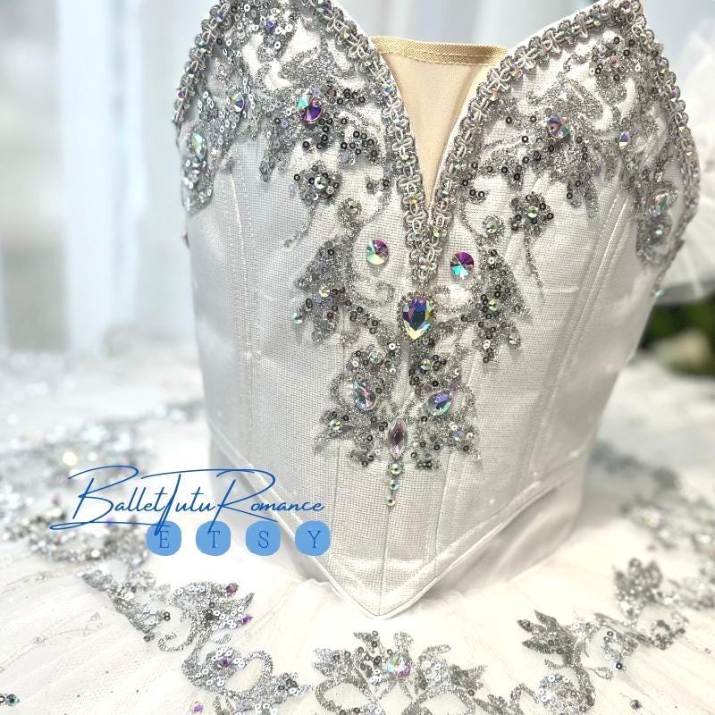 Customized Swan Lake Ballet Tutu, Custom White Rhinestone Performance Competition Costume