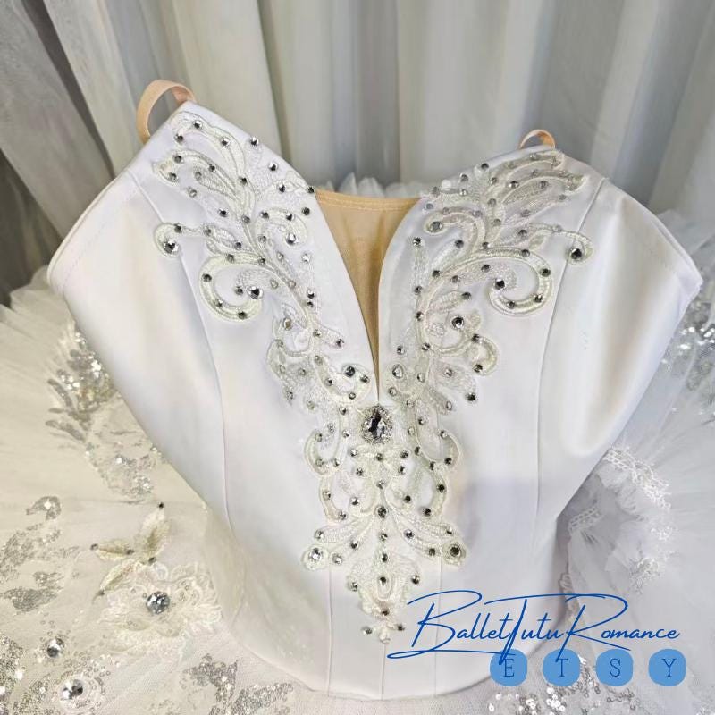 Custom White Swan Lake Ballet Tutu: Embellished Feather & Crystal Dress, Adult Child Performance Costume