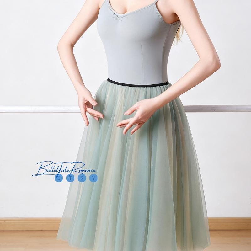 Custom Length Ombre Haze Green Ballet Tulle Skirt,  Gradient A-Line Tutu, Practice & Rehearsal Skirt