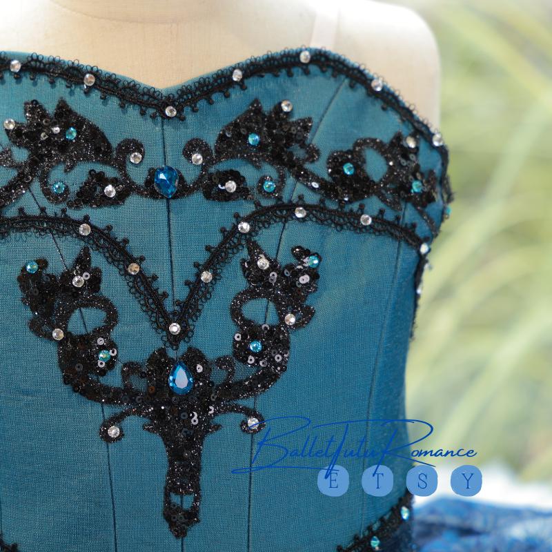 Luxury Teal & Black Lace Ballet Tutu: Custom Performance Costume