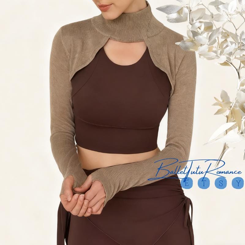 Stylish Shawl Top, Mock Neck Warm Long Sleeve, Yoga Dance Cover Up, Pilates Fitness