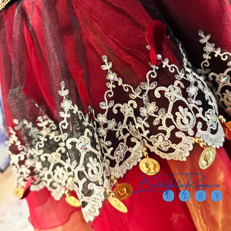 Custom Kitri Ballet Tutu: Red & Black Long Romantic Dress, Customizable for Don Quixote