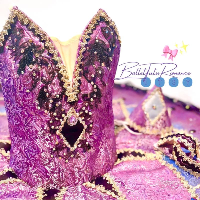 Custom Ballet Tutu, Purple & Gold Embellished Stage Performance Costume, Adult/Kids,Giselle