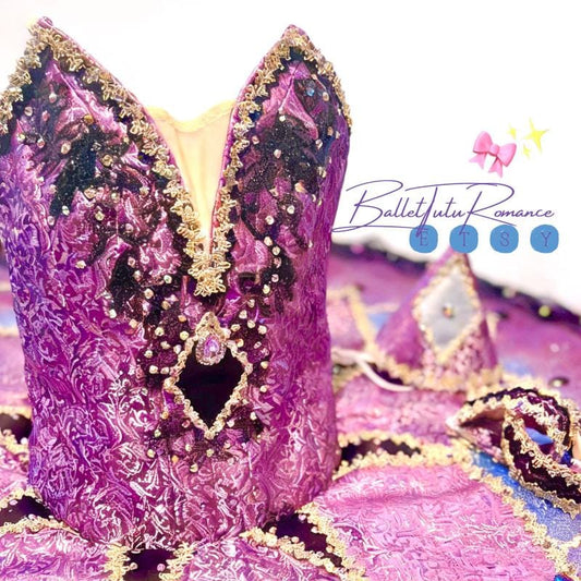 Custom Ballet Tutu, Purple & Gold Embellished Stage Performance Costume, Adult/Kids,Giselle