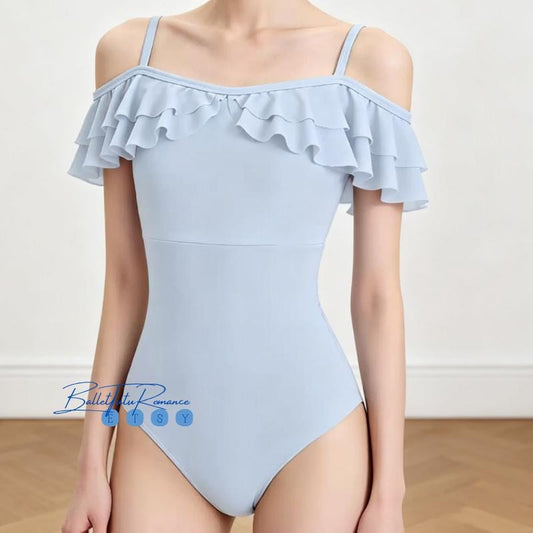 Ruffled Off-Shoulder Ballet Leotard, Women's Dance Training Bodysuit for Ballet & Gymnastics