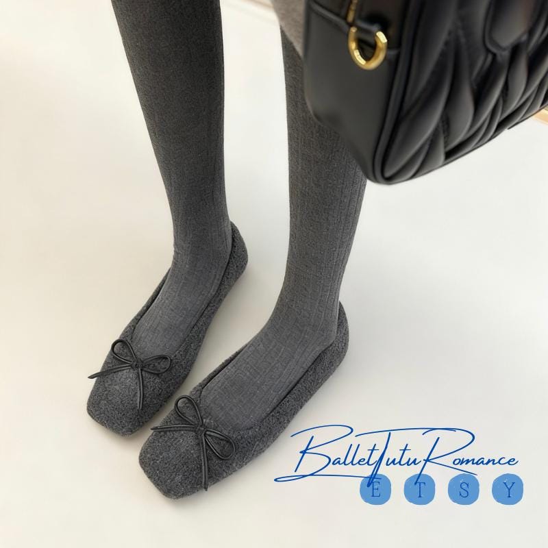 Mary Jane Ballet Flats for Women, Square Toe Bow Winter Fall Flats