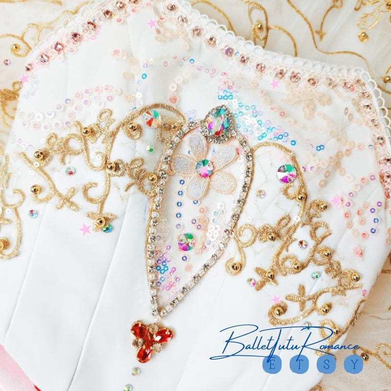 Custom Luxury Beaded White Gold Aurora Ballet Tutu, Custom Handmade Adult/Child Costume