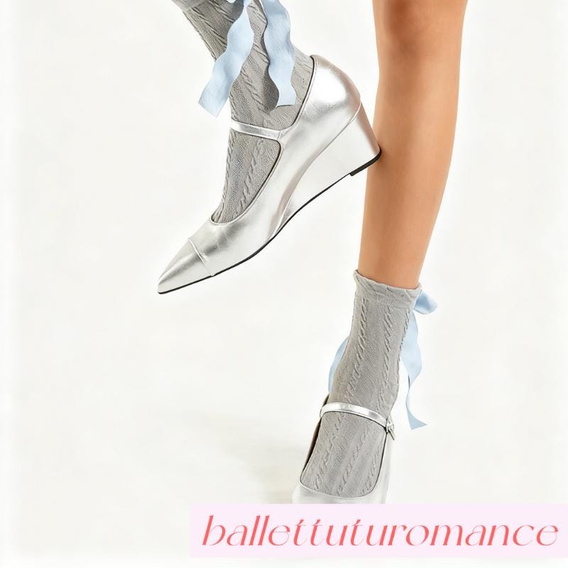 Calf-High Socks, Handmade Ballet Style Bow, Mid-Calf Socks, Elegant Accessory for Mary Jane