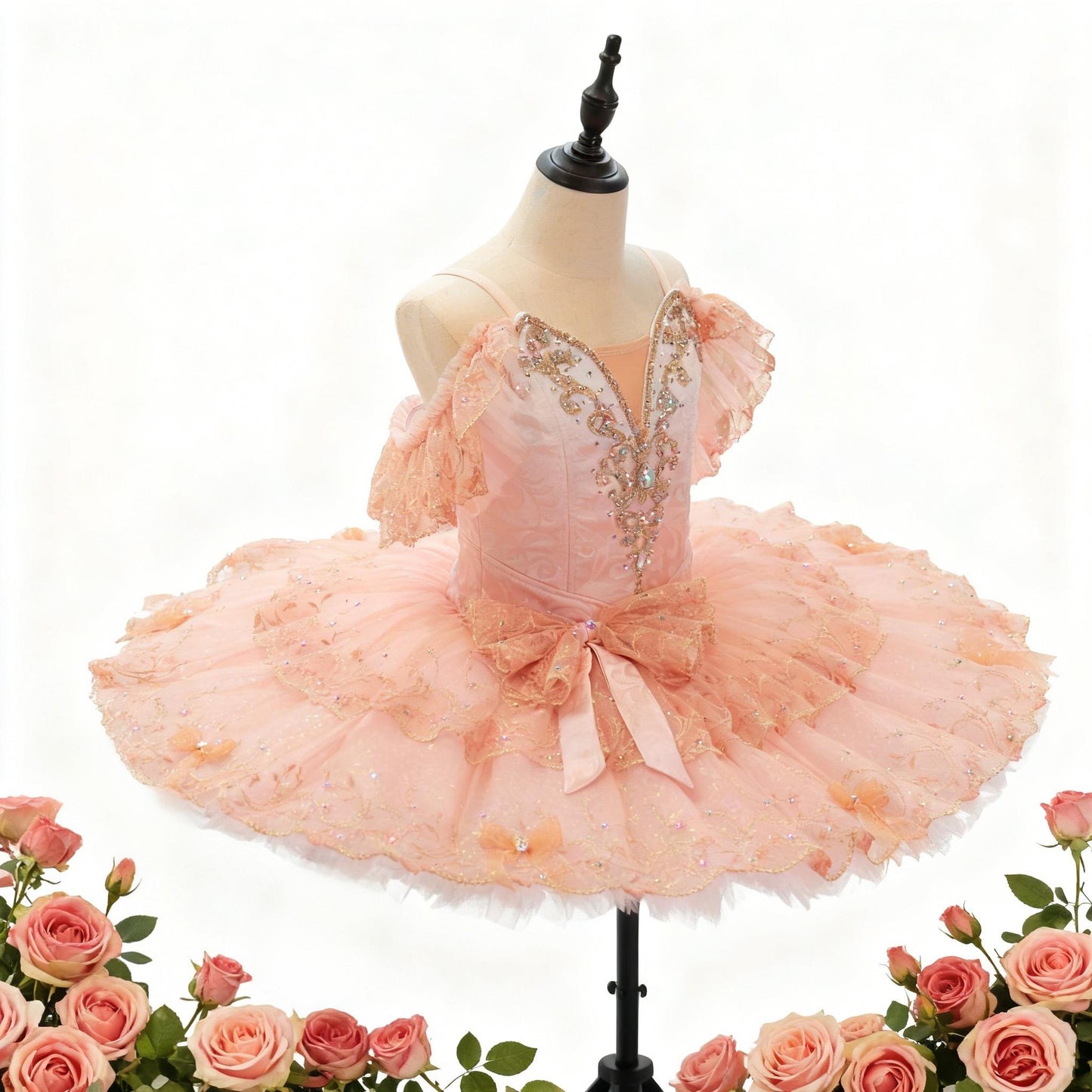 Floral Hand-Embroidered Ballet Tutu, Custom Luxury Adult & Child Aurora Performance Costume, HeavyCraftsmanship