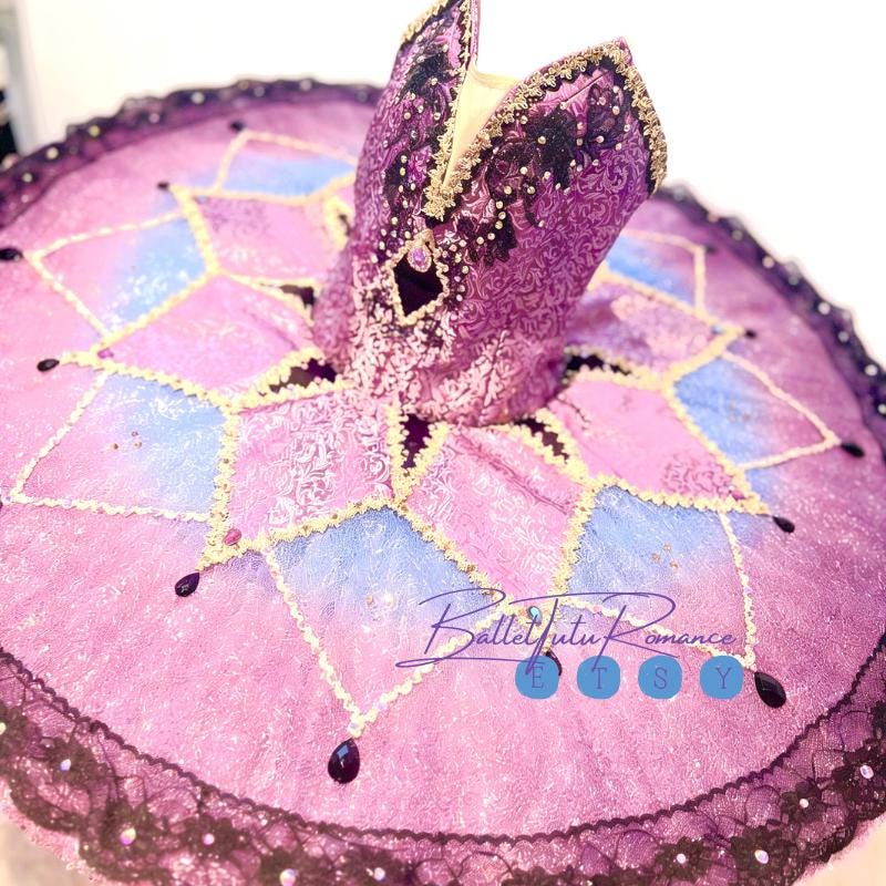 Custom Ballet Tutu, Purple & Gold Embellished Stage Performance Costume, Adult/Kids,Giselle