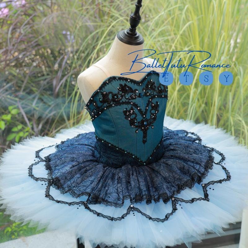 Luxury Teal & Black Lace Ballet Tutu: Custom Performance Costume