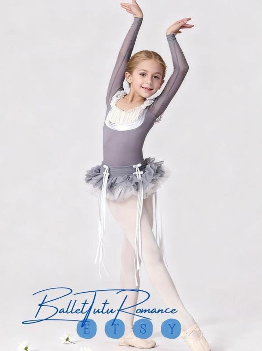 Kids Baroque Ballet Bodysuit & Tutu Skirt Set, Girls Ballet Dancewear, Children’s Dance Outfit
