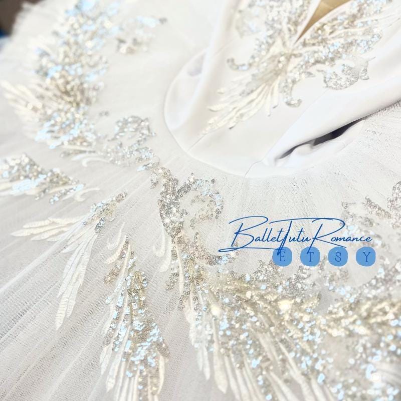 Custom White Sequin Ballet Tutu, Swan Lake Costume, Stage Performance