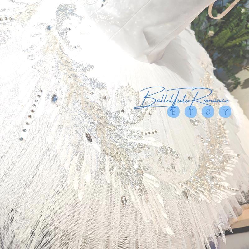 Custom White Sequin Ballet Tutu, Swan Lake Costume, Stage Performance