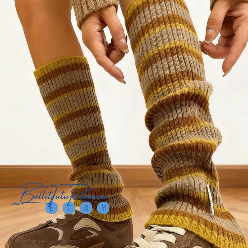 Christmas Leg Warmers, Y2K Sporty Rich Style,Winter Stripe Knit Slimming Sneaker Leg Covers