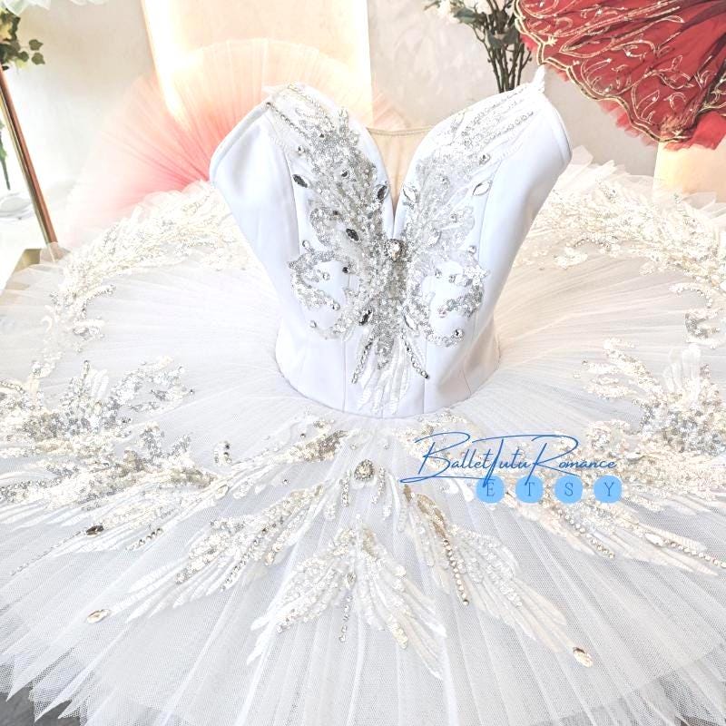 Luxury White Tutu Dress: Custom Ballerina Costume, Swan Lake/Nutcracker, Adult Child, Sequin & Rhinestone