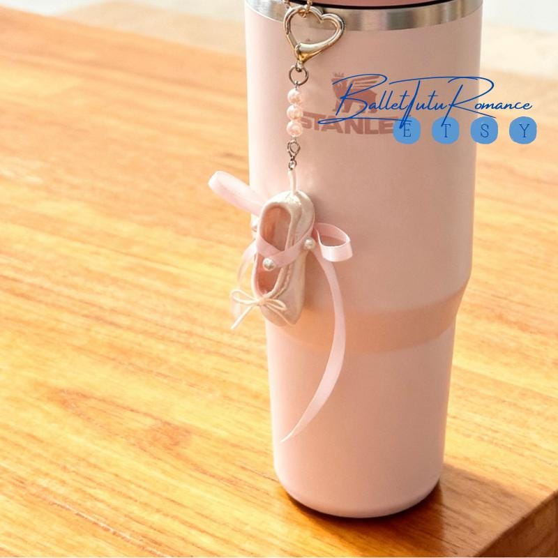 Handmade Ballet Water Bottle Charm Keychain, Dainty Pink Ballerina Bag/Phone Charm