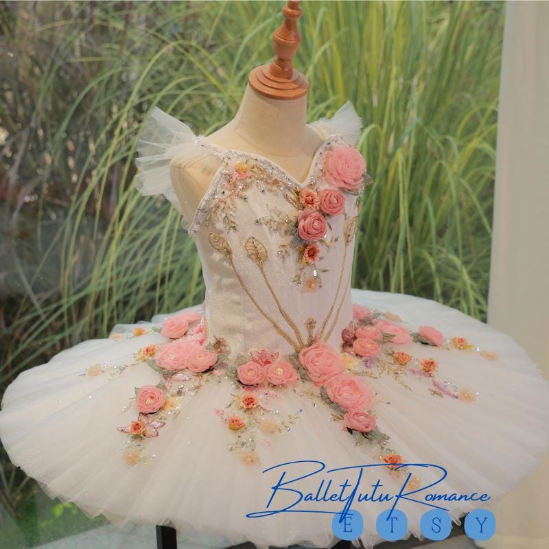 Handmade Pink Rose Embellished Ballet Tutu, Custom-fit Luxury Adult Kids Ballet Outfit,Aurora/Nutcracker