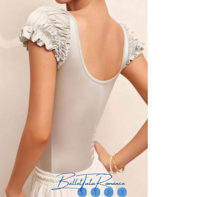 Ballet Bodysuit with Puff Sleeves,  One-Piece Dancewear in Blue/Pink, Leotard Unitard for Ballet